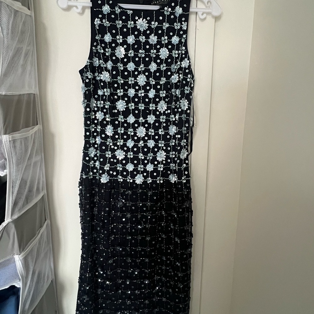 Aidan Mattox x Adrianna Papell Fully Beaded Floral Midi Dress